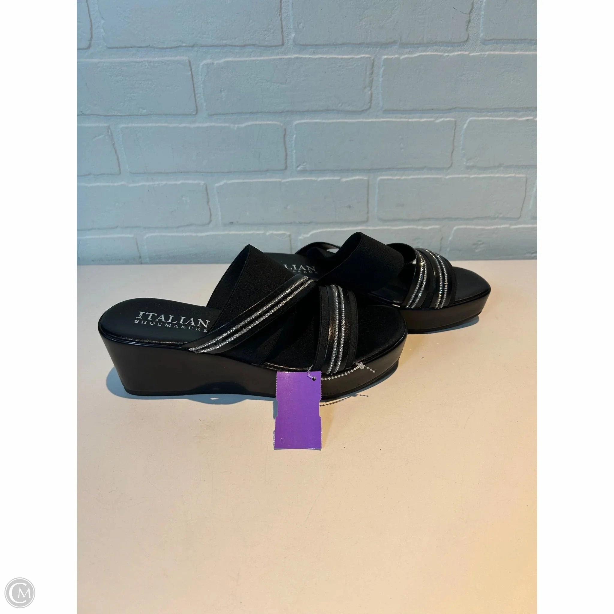 Sandals Heels Wedge By Italian Shoemakers In Black & Silver, Size: 9.5