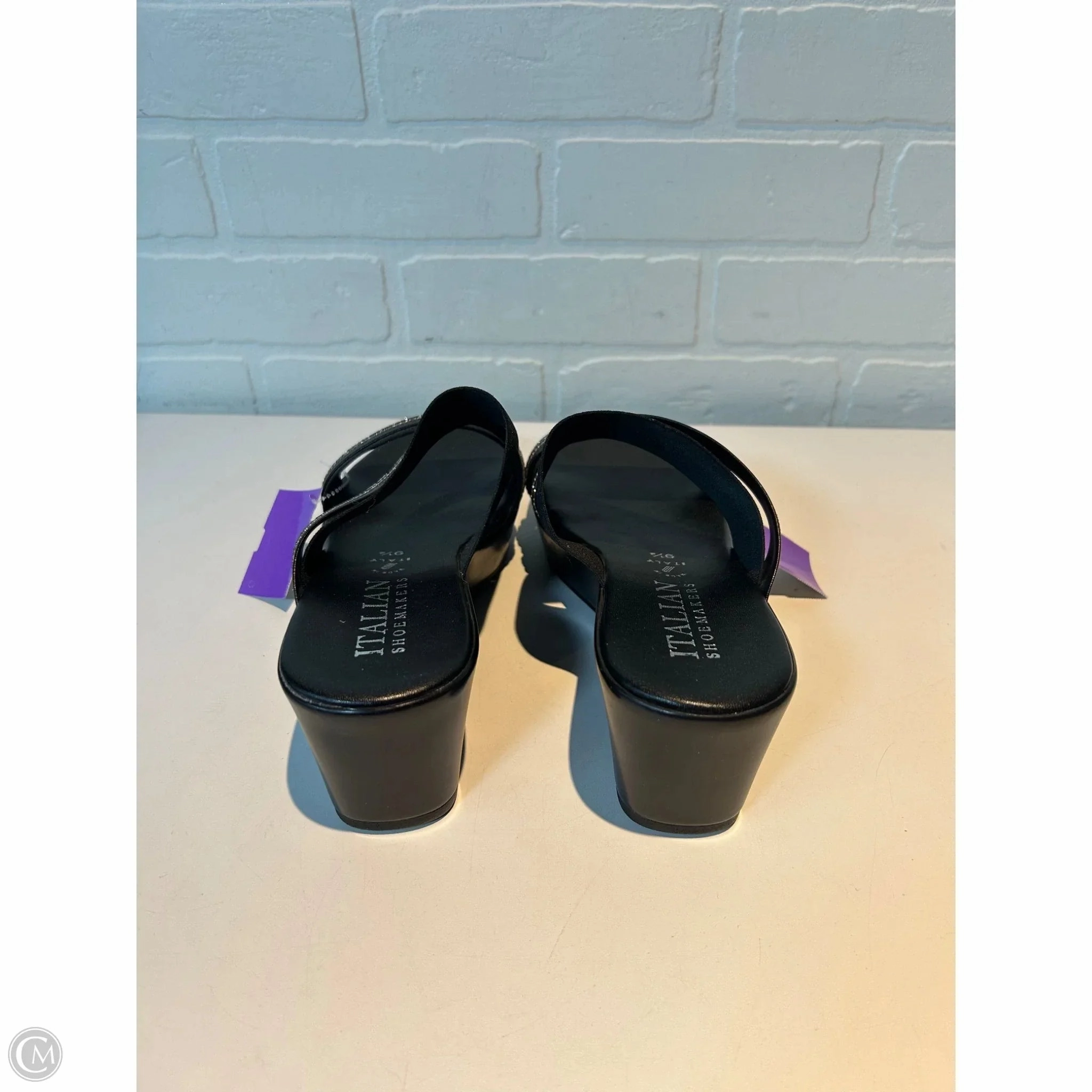 Sandals Heels Wedge By Italian Shoemakers In Black & Silver, Size: 9.5