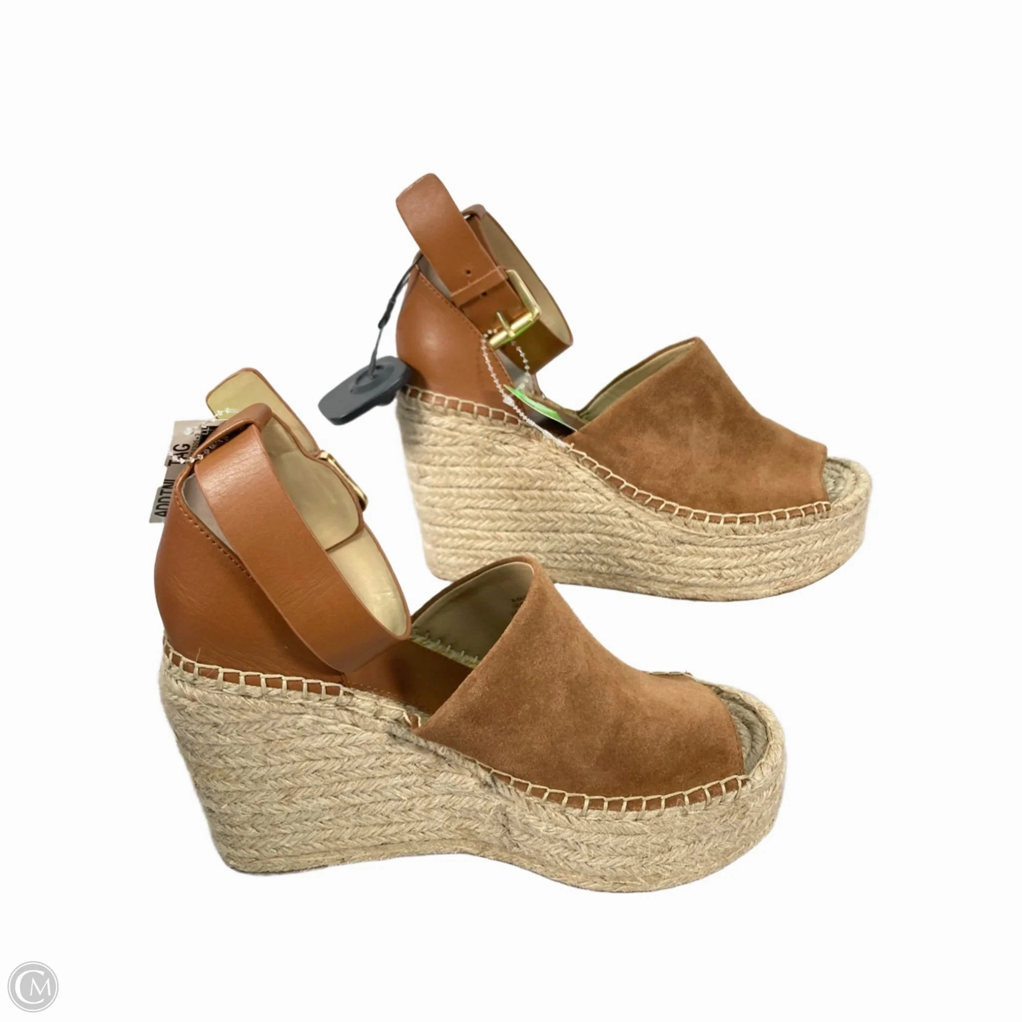 Sandals Heels Wedge By Marc Fisher In Brown & Cream, Size: 9
