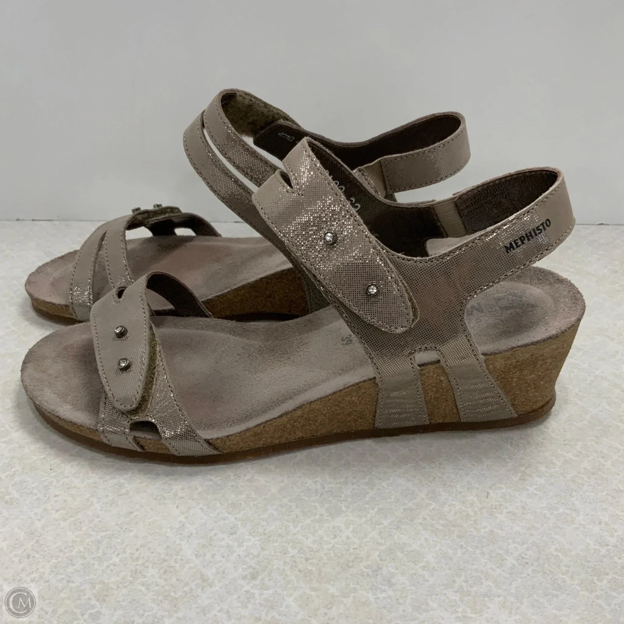 Sandals Heels Wedge By Mephisto In Grey, Size: 8.5