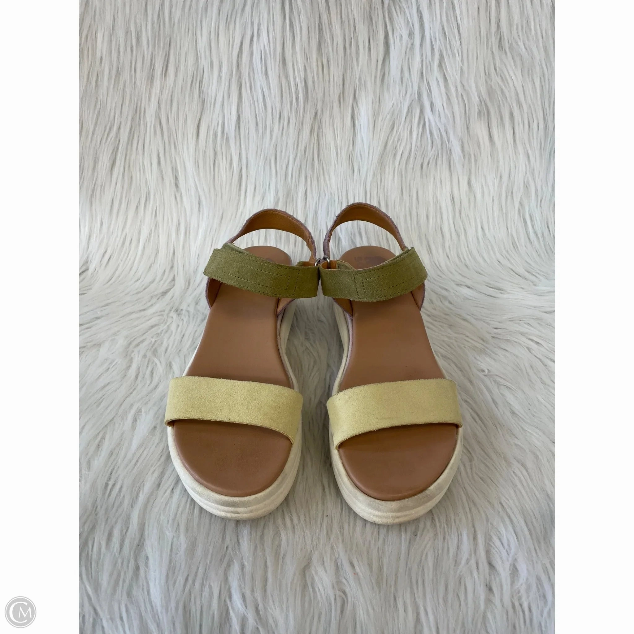 Sandals Heels Wedge By Sorel In Green & Yellow, Size: 7.5