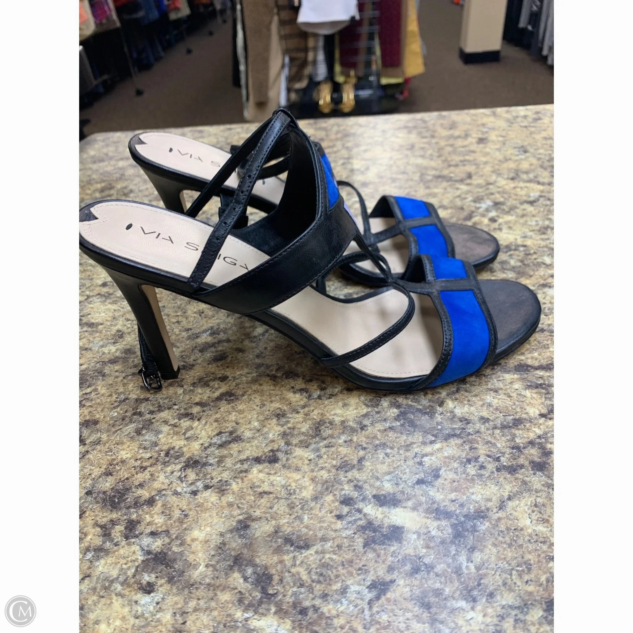 Shoes Heels Stiletto By Via Spiga In Black & Blue, Size: 10