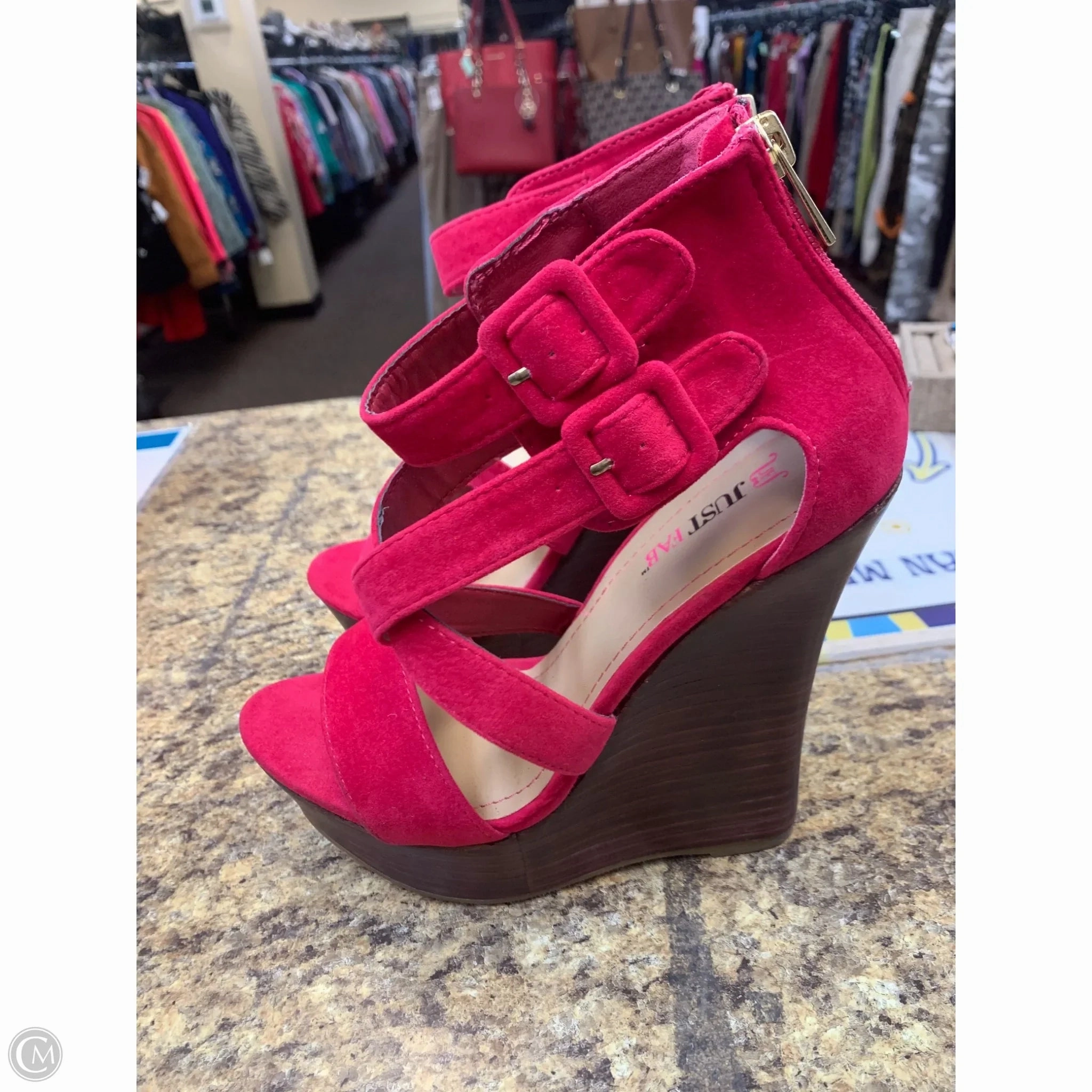 Shoes Heels Wedge By Just Fab In Pink, Size: 8