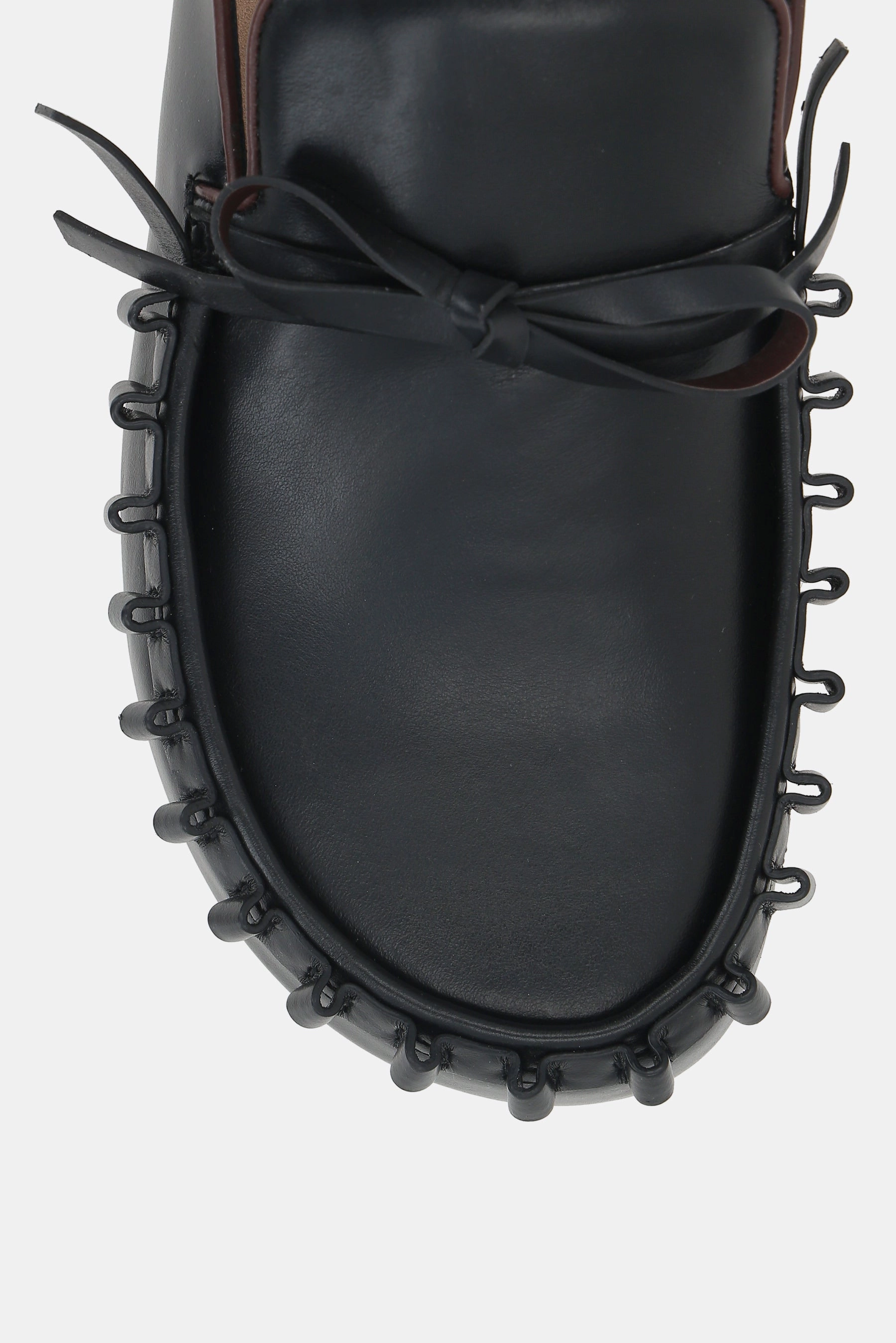 smooth leather slipper with ruffle detail