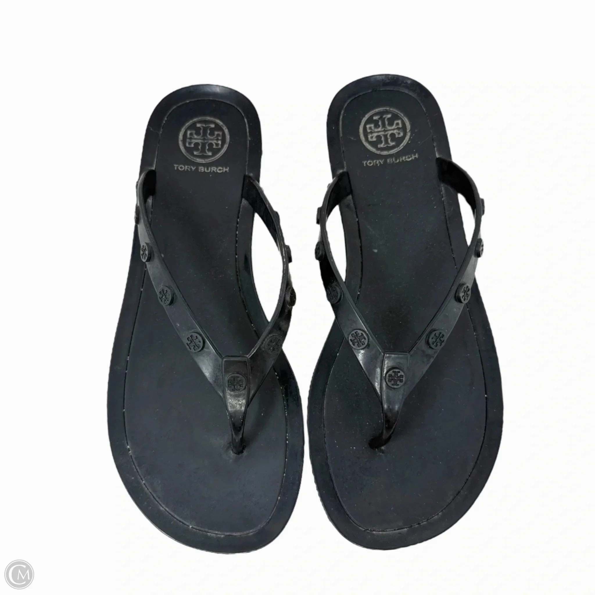 Studded Jelly Flip FlopSandals Designer By Tory Burch In Black, Size: 7.5