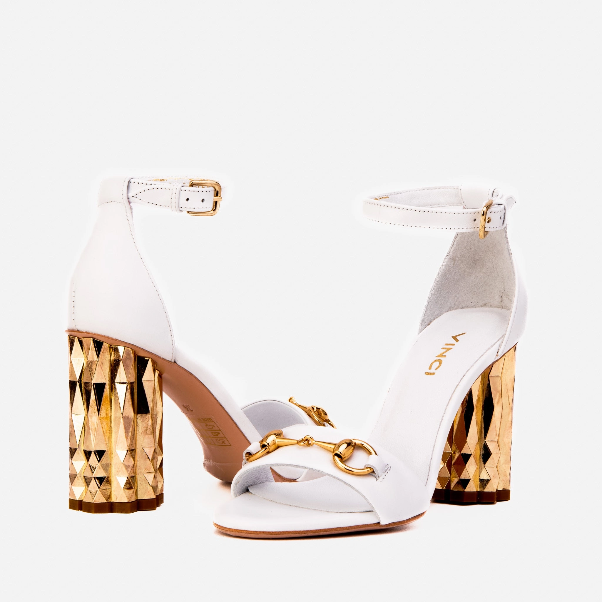 The Avlonya Block Heel White Leather Women Sandal