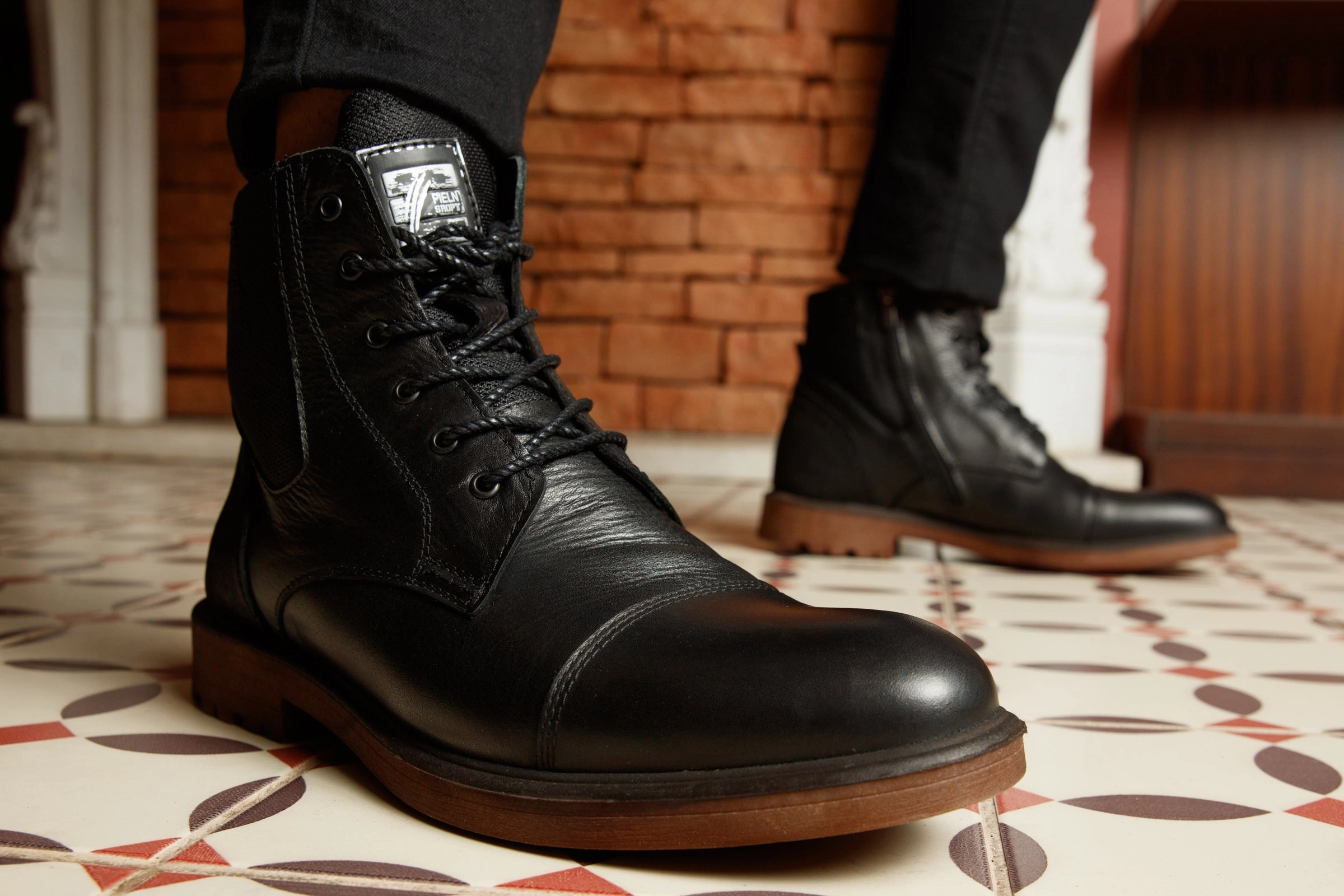 The Zagreb Black Leather Cap Toe Lace Up Men Boot with a Zipper Final Sale!