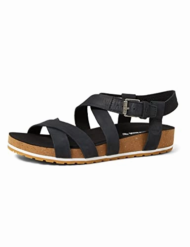 Timberland Damen Malibu Waves Ankle Sandalen. Schwarz (Jet Black Naturebuck 015). 38.5 EU